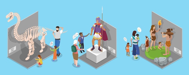 Ilustración de vector plano isométrico 3D de la excursión al museo de la escuela