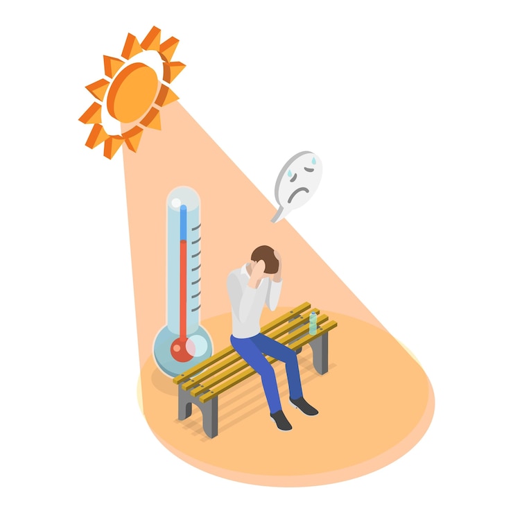Vector ilustración de vector plano isométrico 3d del golpe de calor artículo 4