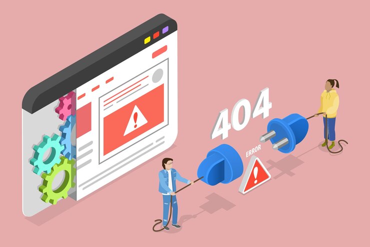 Vector ilustración de vector plano isométrico 3d del problema de conexión de la página de error 404