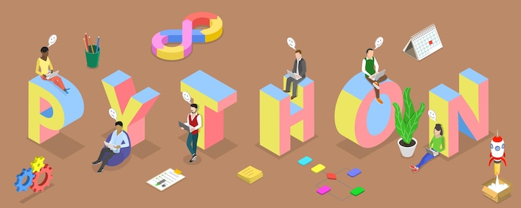 Vector ilustración de vector plano isométrico 3d de python