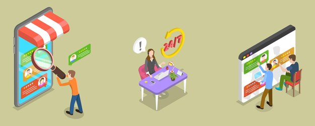 Ilustración de vector plano isométrico 3D de la retroalimentación del cliente del servicio de calidad