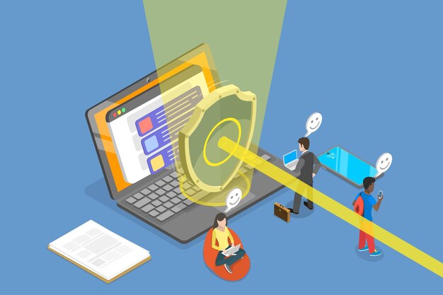 Ilustración de vector plano isométrico 3D de la seguridad de la red