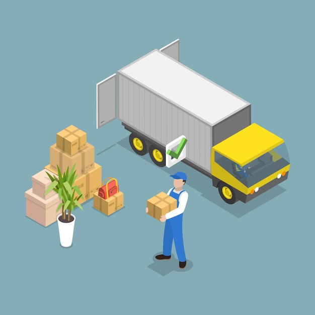 Ilustración de vector plano isométrico 3D del servicio de entrega en línea