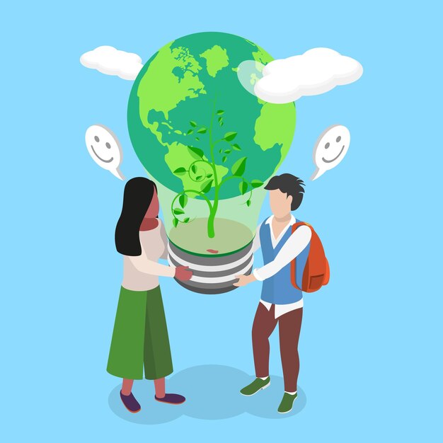 Ilustración de vector plano isométrico 3D de la solución de energía limpia