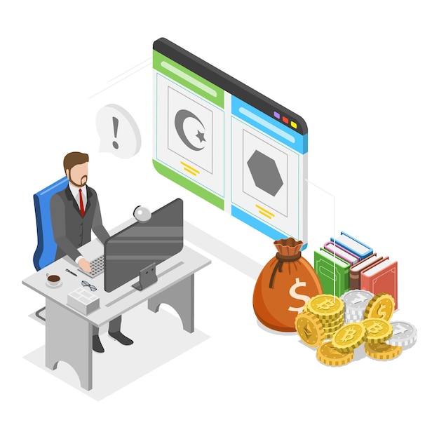 Ilustración de vector plano isométrico 3D de la tecnología digital Blockchain Artículo 1