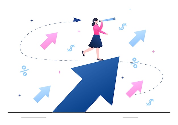 Ilustración de Vector plano de libertad de éxito financiero de inversión. La gente de negocios aumenta el capital y las ganancias administrando bien las finanzas o ahorrando monedas