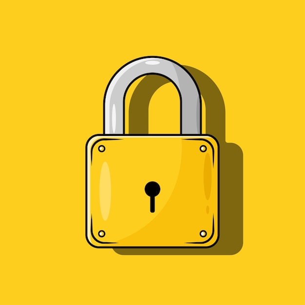 Ilustración de vector plano de logotipo de icono de candado dorado. Logotipo de la tienda de bloqueo.