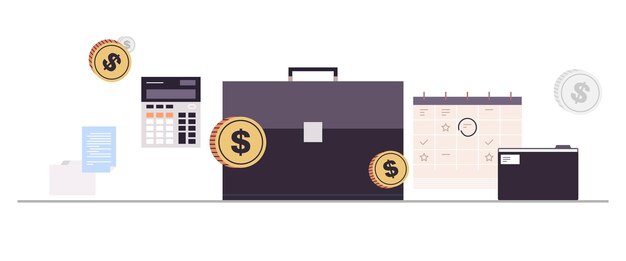 Ilustración de vector plano de maletín y personal de negocios caso concepto.