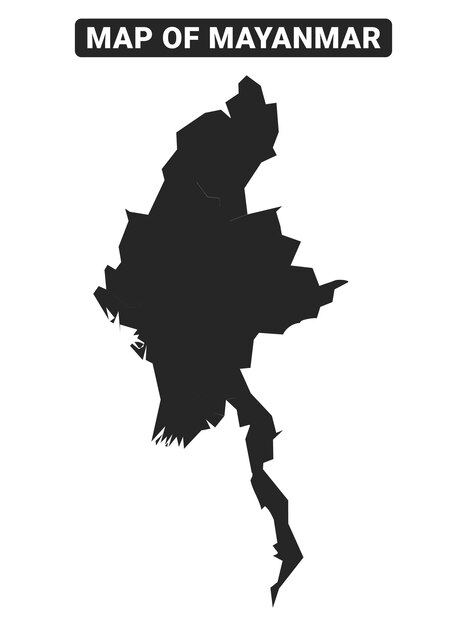 Ilustración de vector plano del mapa negro de Mayanmar sencillo