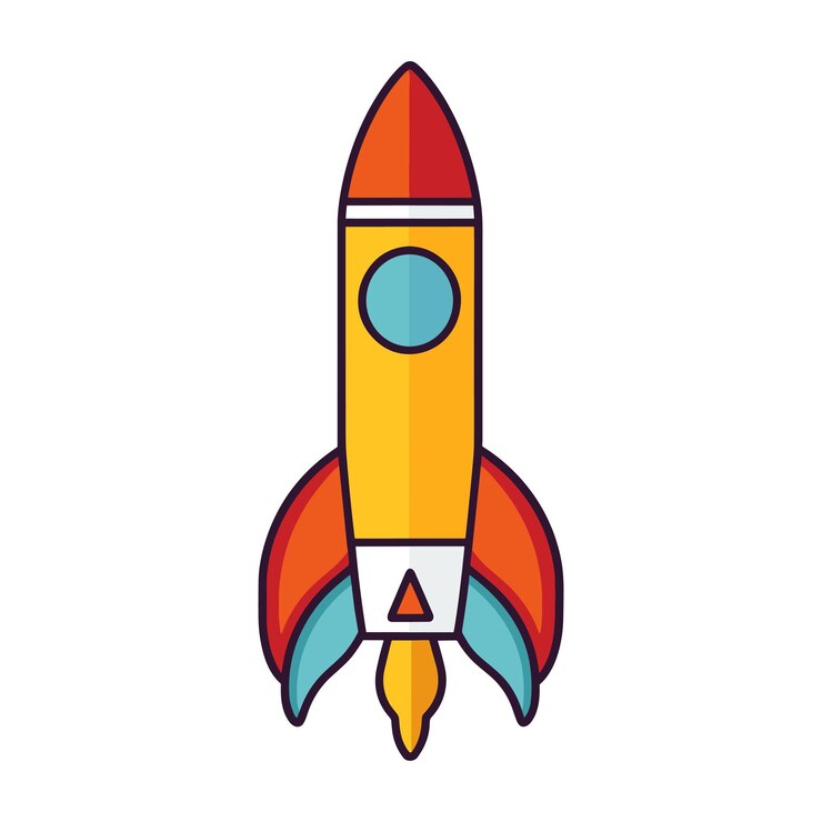 Ilustración de vector plano de la nave espacial del cohete Contorno del icono del cohete Conjunto de vectores