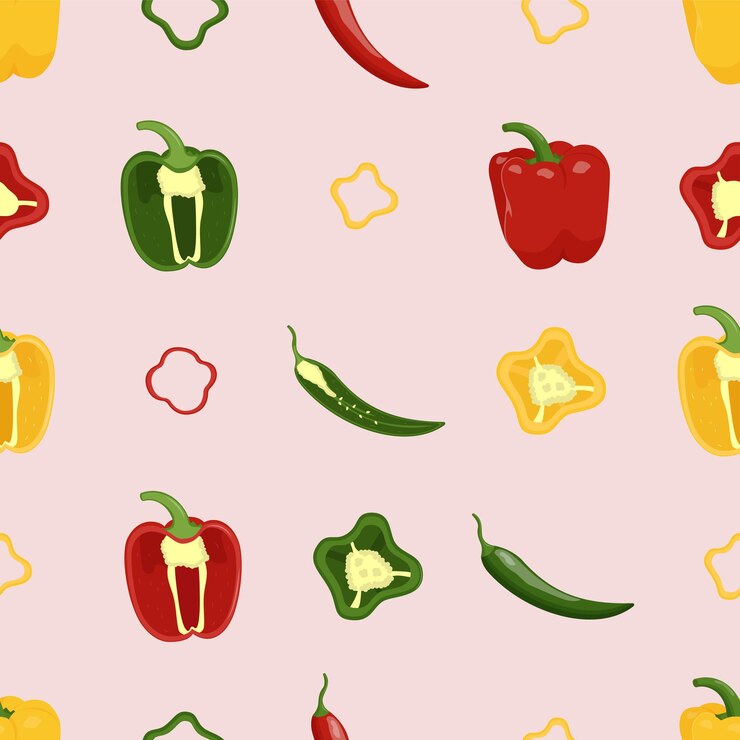 Vector ilustración de vector plano de patrones sin fisuras de pimientos lindos