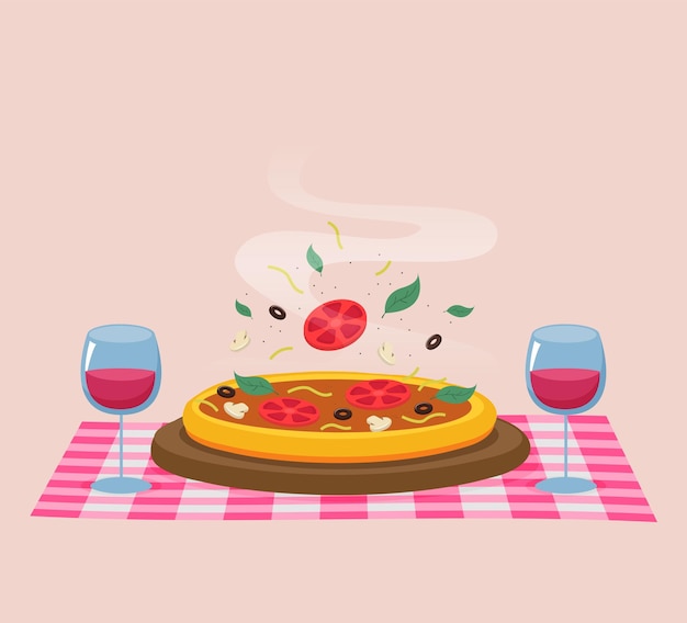 Ilustración de vector plano de pizza italiana