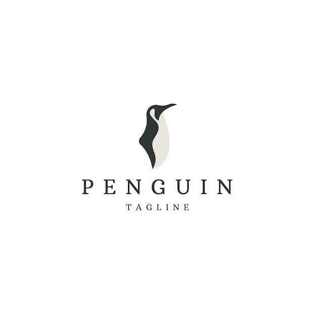 Ilustración de vector plano de plantilla de diseño de icono de logotipo animal pingüino