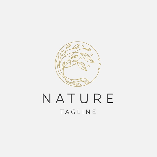 Ilustración de vector plano de plantilla de diseño de icono de logotipo de color dorado elegante flor de árbol natural