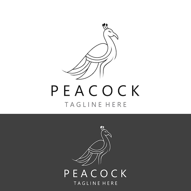 Ilustración de vector plano de plantilla de diseño de icono de logotipo elegante de arte de línea de pavo real