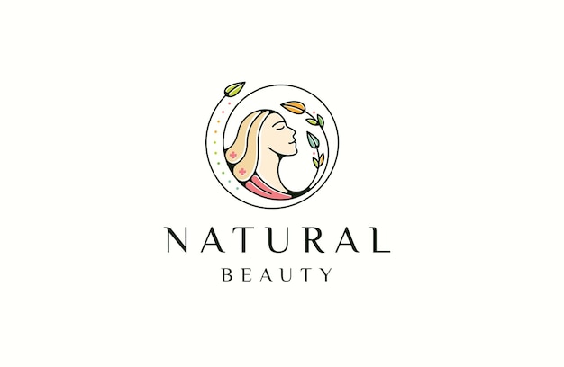 Ilustración de vector plano de plantilla de diseño de icono de logotipo de mujer de cara de belleza natural