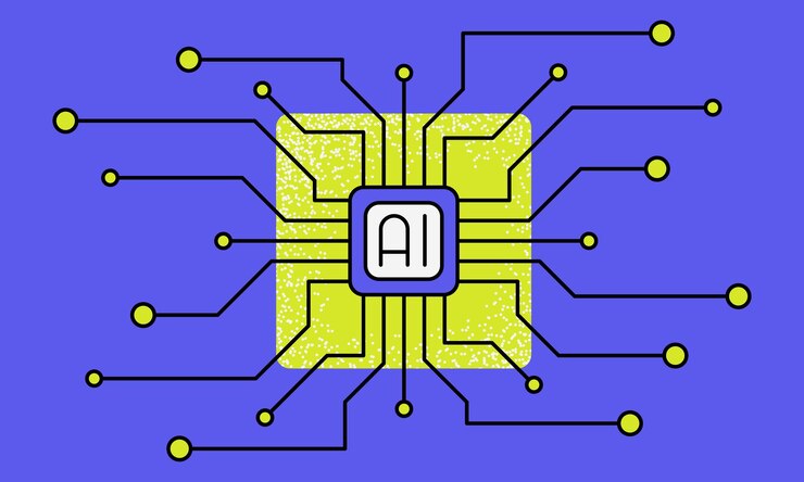 Vector ilustración de vector plano del procesador de chip de inteligencia artificial icono gráfico de ciencia de datos de tecnología de ia