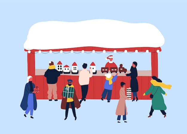 Ilustración de vector plano de puesto de recuerdo de la feria de Navidad.