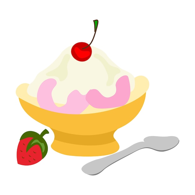 Ilustración de vector plano sundae de helado y sobre un fondo blanco