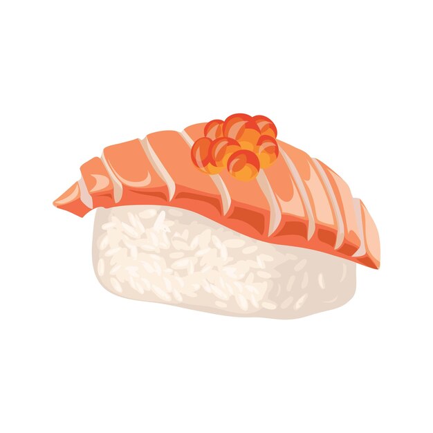 Ilustración de vector plano de sushi de salmón. Comida japonesa.