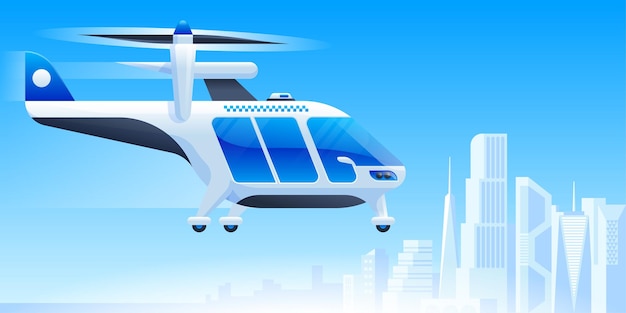 Vector ilustración de vector plano de taxi aéreo futurista. drone de pasajeros autónomo, vtol sin conductor