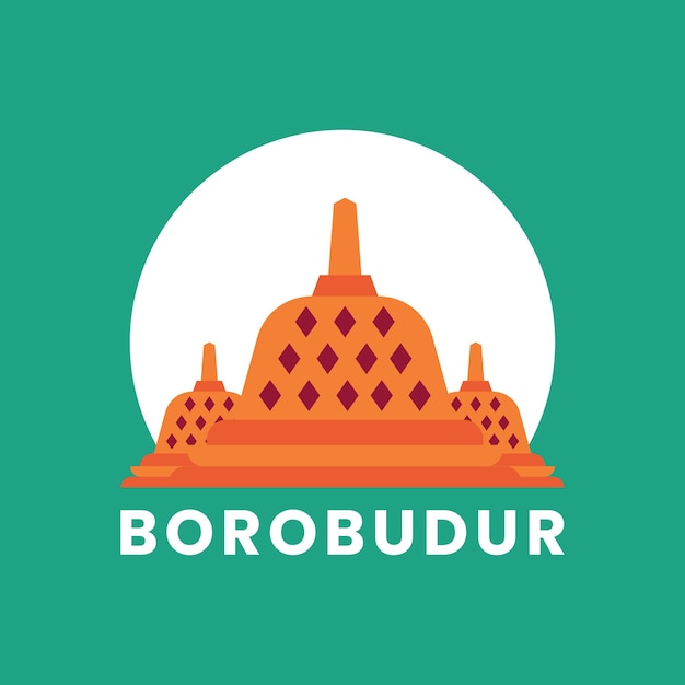 Ilustración de Vector plano del templo de Borobudur