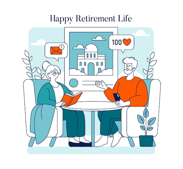 Ilustración de vector plano de la vida de jubilación feliz