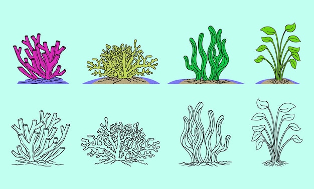 Vector ilustración del vector de las plantas marinas y las algas marinas acuáticas