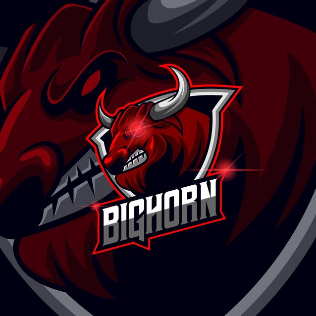 Ilustración de vector de plantilla de diseño de logotipo de Bull Head Esport
