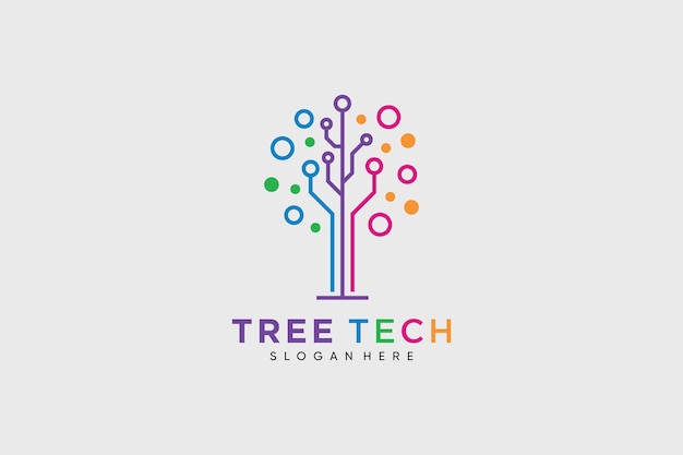 Ilustración de vector de plantilla de diseño de logotipo de tecnología de árbol con idea creativa