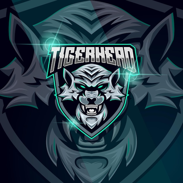 Ilustración de vector de plantilla de diseño de logotipo de tiger head esport