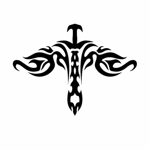 Ilustración de vector de plantilla de diseño de tatuaje de logotipo de espada tribal con alas