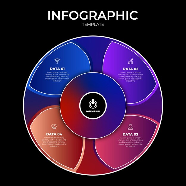 Ilustración de vector de plantilla infográfica de conexión moderna de cuatro pasos