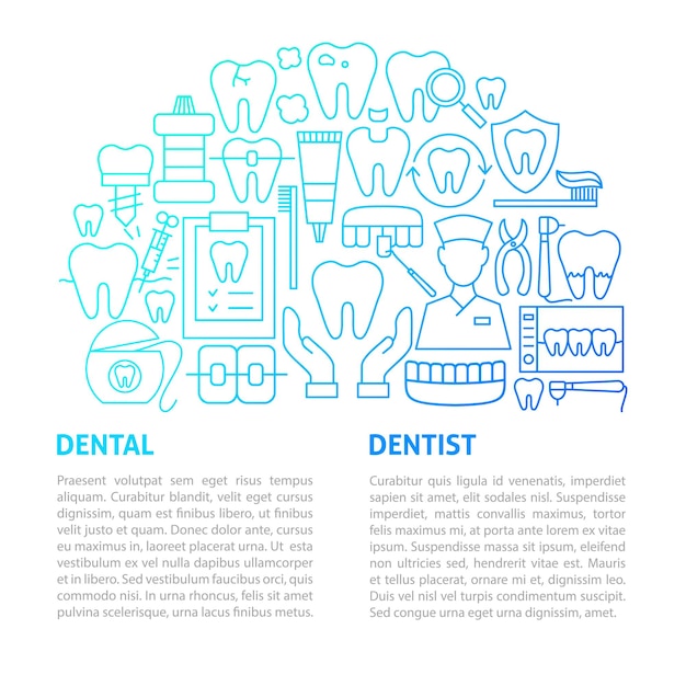 Ilustración de vector de plantilla de línea de dentista de diseño de contorno