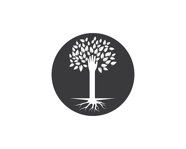 Ilustración de vector de plantilla de logotipo de árbol de mano