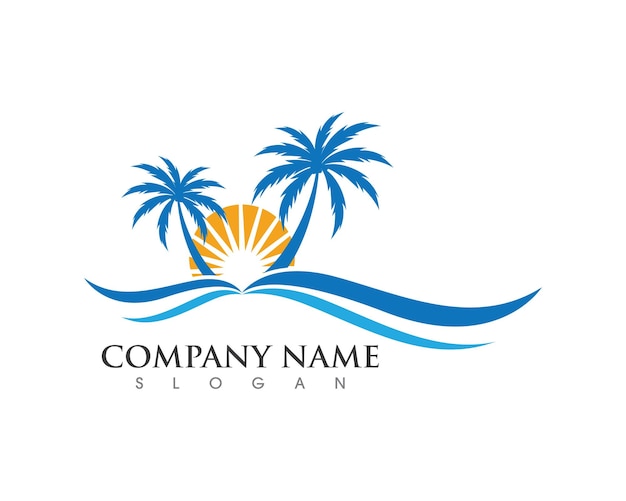 Ilustración de vector de plantilla de logotipo de verano de palmera