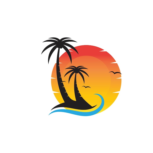 Ilustración de vector de plantilla de logotipo de verano de palmera