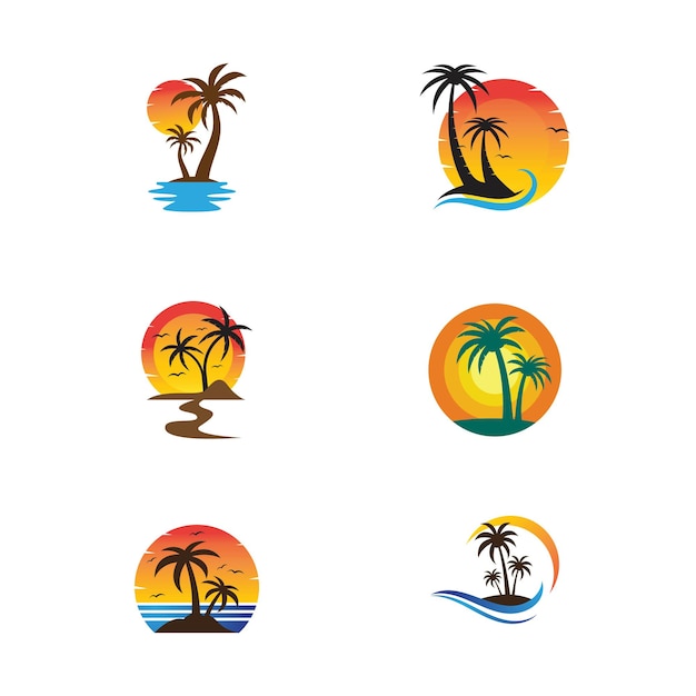 Ilustración de vector de plantilla de logotipo de verano de palmera