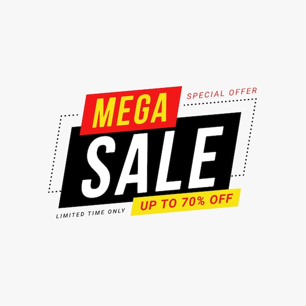 Ilustración de vector de plantilla de promoción de descuento de etiqueta de mega venta