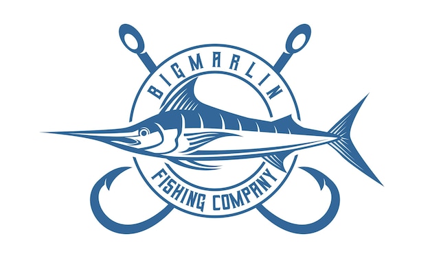 Ilustración de vector de plantilla vintage de diseño de logotipo de pesca de peces marlin ideal para marca de equipo y otro diseño de plantilla