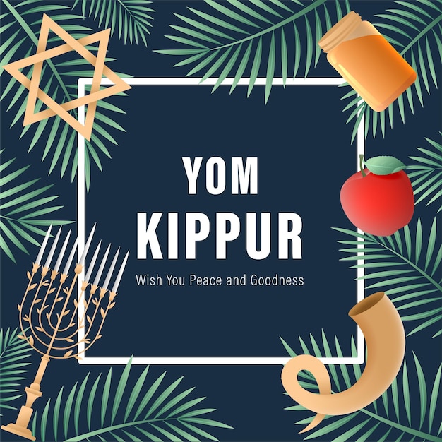 Ilustración de vector de plantilla de Yom Kippur. Diseño decorativo de vacaciones judías