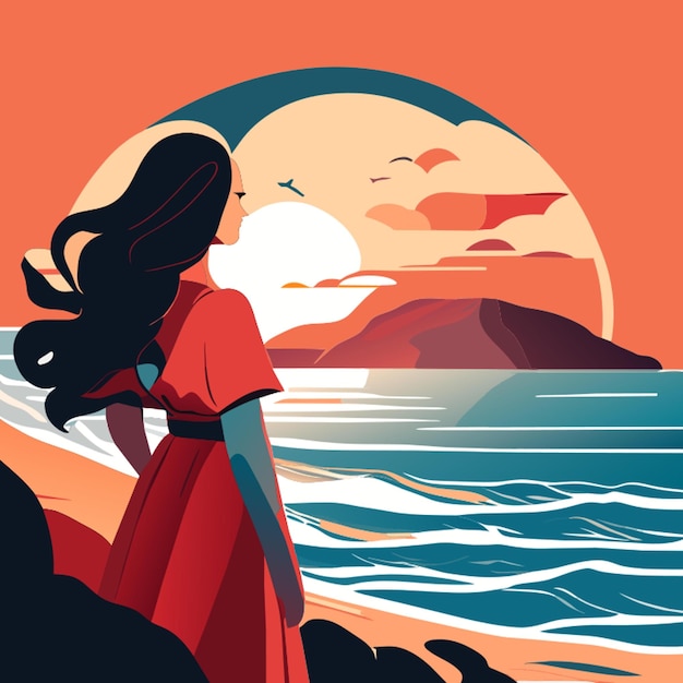 Ilustración de vector de playa de mujeres solas