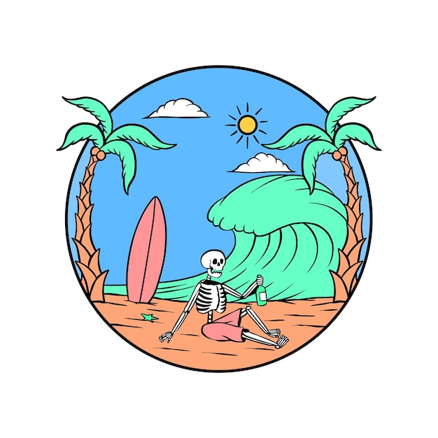 Ilustración de vector de playa de verano de cráneo