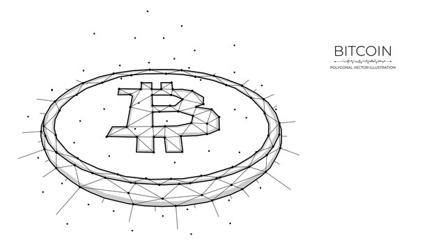 Ilustración de vector poligonal de bitcoin sobre un fondo blanco