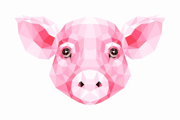 Ilustración de vector poligonal de cerdo rosa, símbolo de 2019