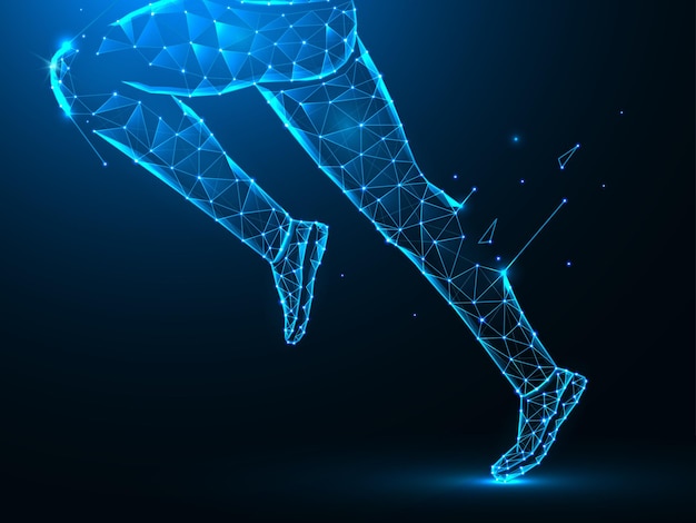 Ilustración de vector poligonal de correr piernas sobre un fondo azul oscuro