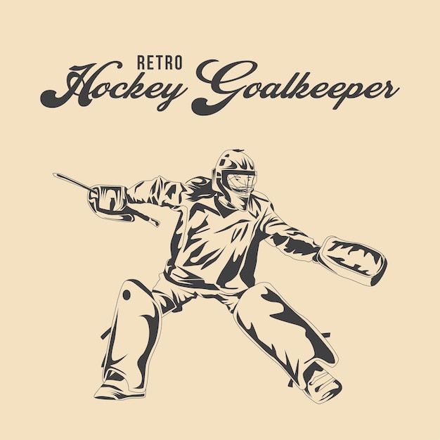 Ilustración de vector de portero de hockey retro