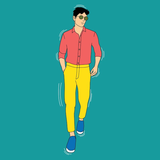 Ilustración de vector de pose y vestido de estilo de hombre