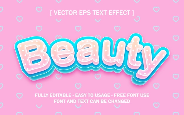 Ilustración de vector premium de efecto de texto editable rosa lindo femenino de belleza