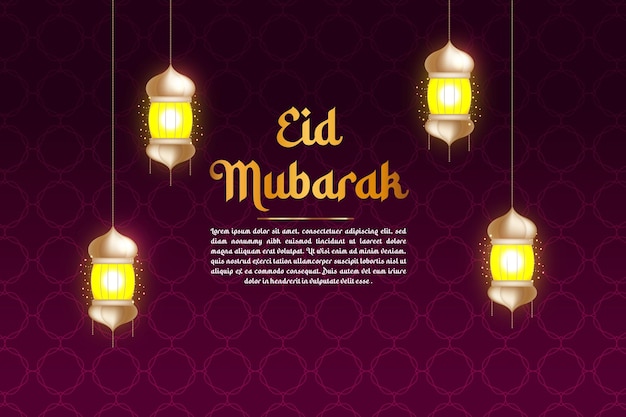Ilustración de vector premium de eid mubarak con diseño de lujo. fondo rojo degradado eid mubarak